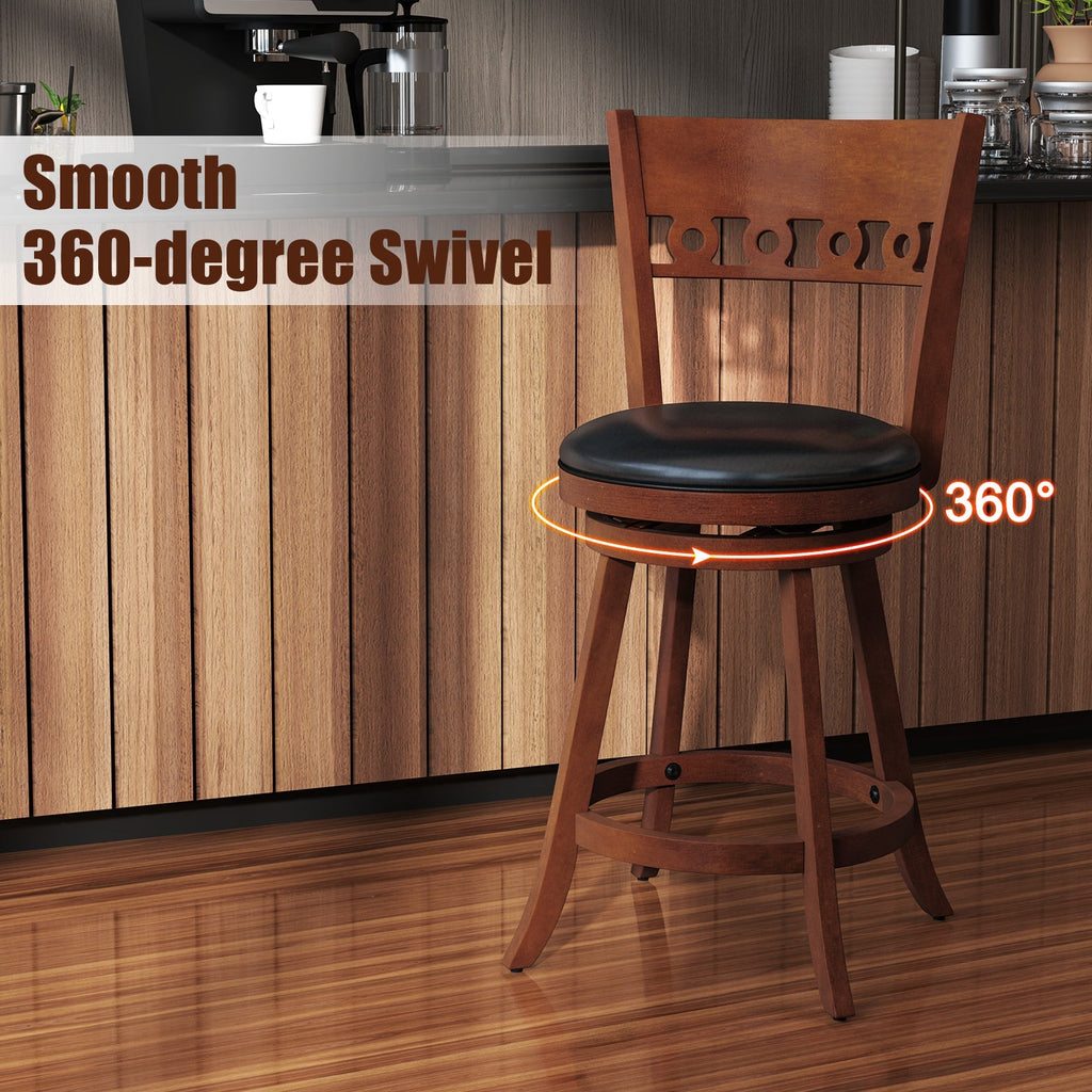 Set of 2 Swivel Bar Stools with Rubber Wood Frame