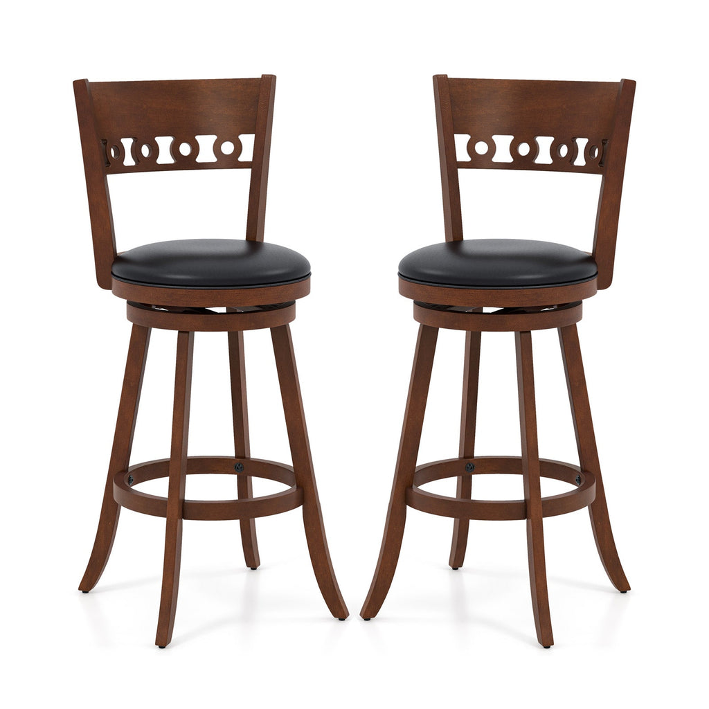 Set of 2 Swivel Bar Stools with Rubber Wood Frame