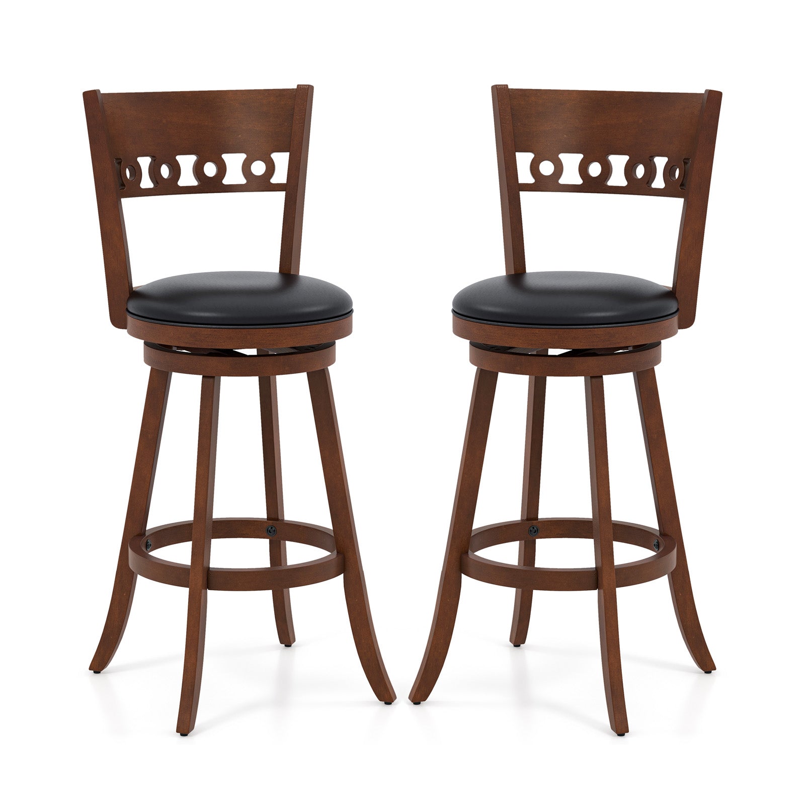 Set of 2 Swivel Bar Stools with Rubber Wood Frame