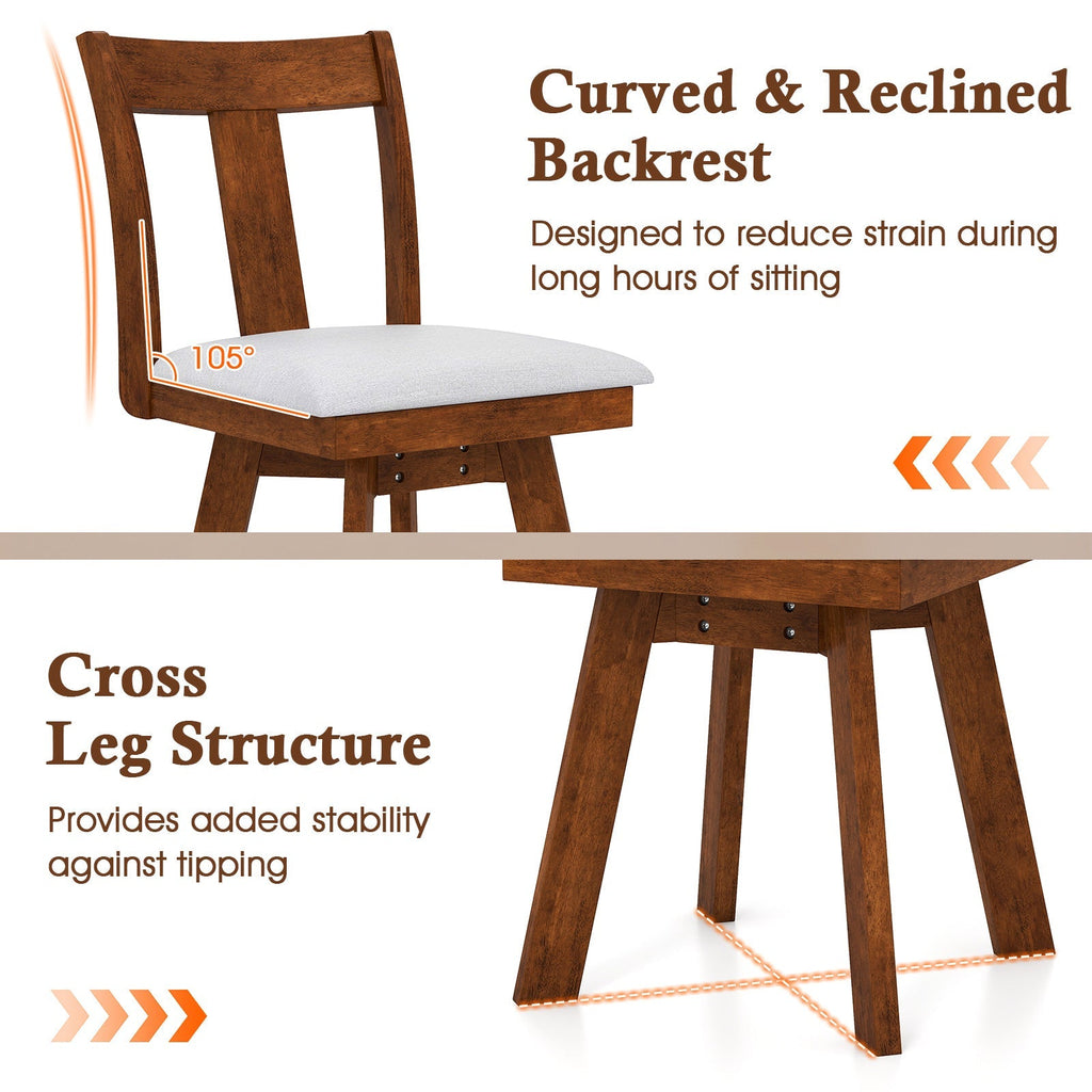 Set of 2 Swivel Dining Room Chairs with Rubber Wood Frame-Walnut