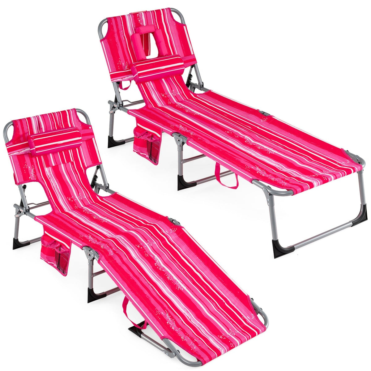 Adjustable Tanning Chaise Lounge Set of 2 with Face Hole