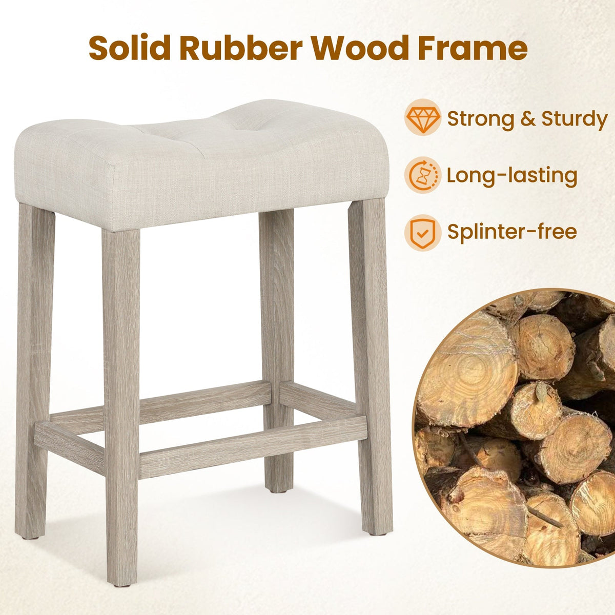 Set of 2 Upholstered Counter Height Bar Stool with Curved Saddle-Seat