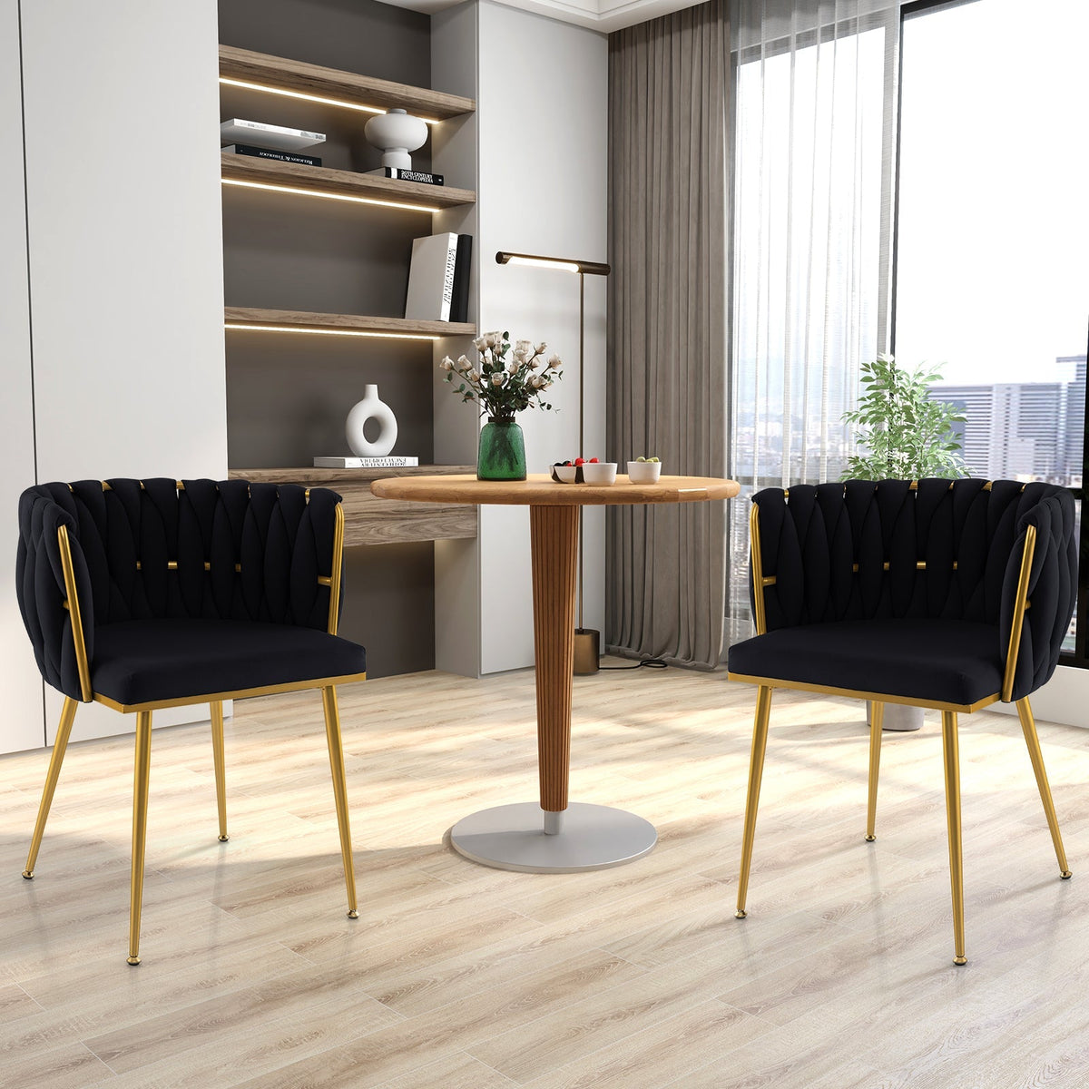 Set of 2 Upholstered Dining Chair w/ Curved Backrest and Metal Tubes