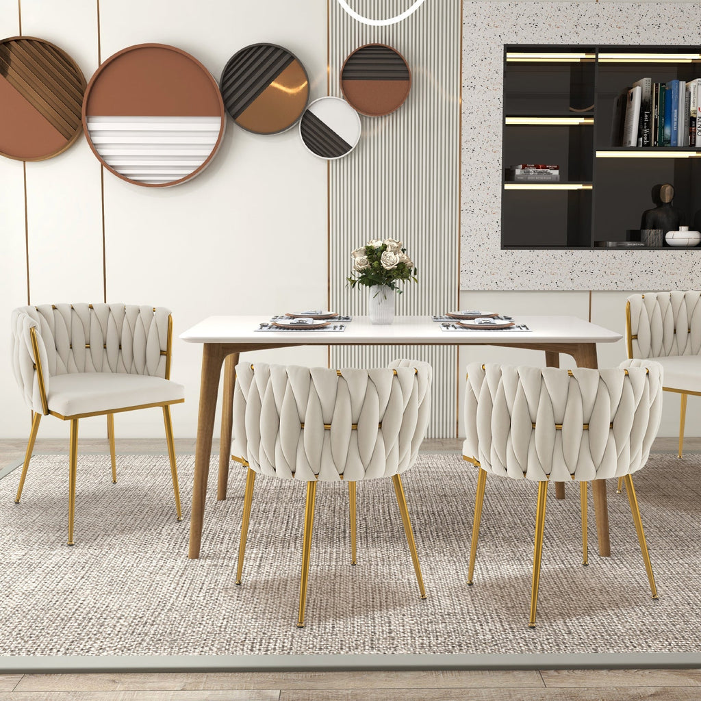 Set of 2 Upholstered Dining Chair w/ Curved Backrest and Metal Tubes