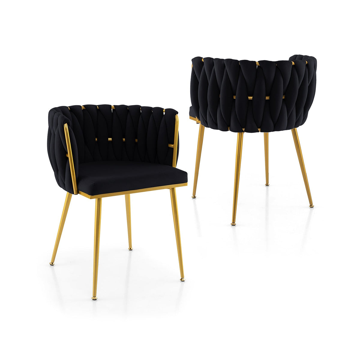 Set of 2 Upholstered Dining Chair w/ Curved Backrest and Metal Tubes