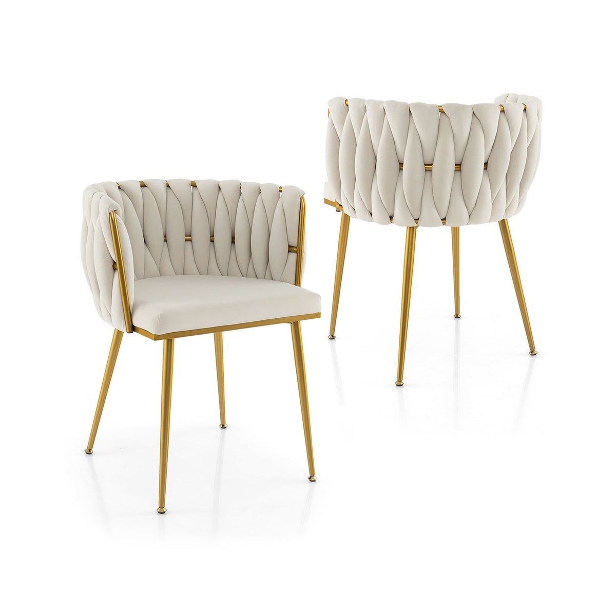 Set of 2 Upholstered Dining Chair w/ Curved Backrest and Metal Tubes