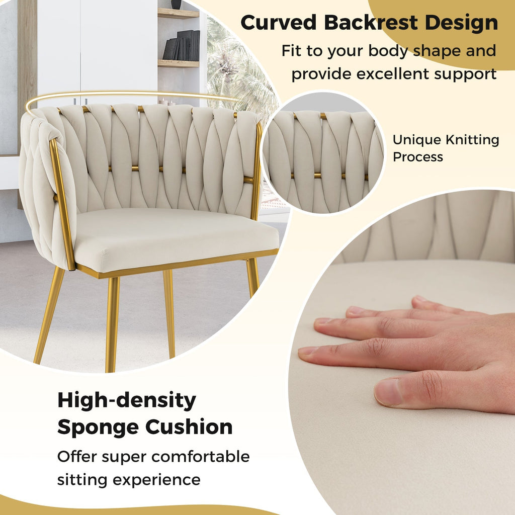 Set of 2 Upholstered Dining Chair w/ Curved Backrest and Metal Tubes