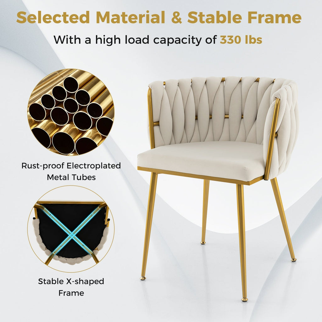 Set of 2 Upholstered Dining Chair w/ Curved Backrest and Metal Tubes