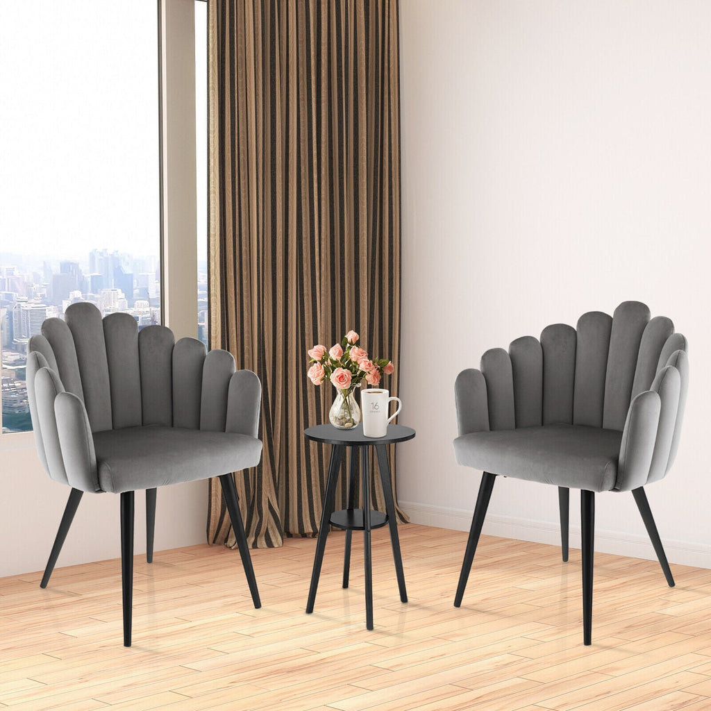 Modern Velvet Dining Chair with Metal Base and Petal Backrest