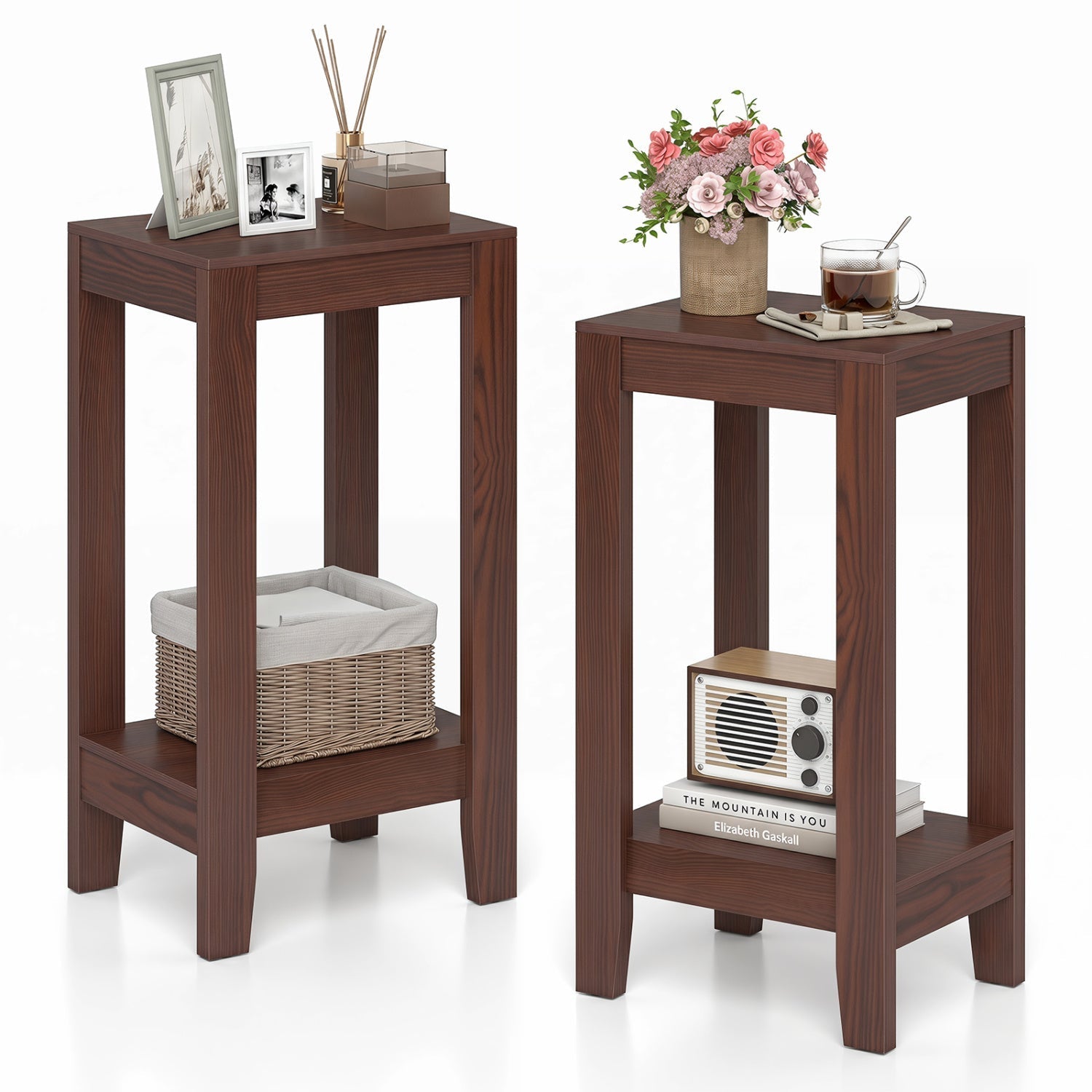 2-Tier End Tables with Storage Shelf, Set of 2