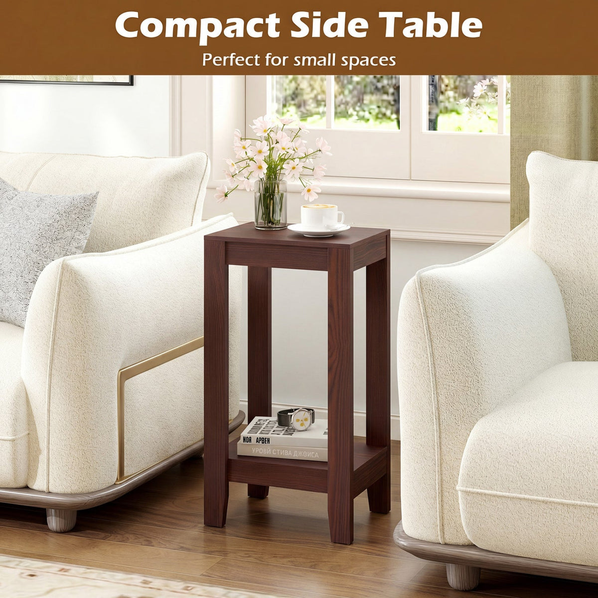 2-Tier End Tables with Storage Shelf, Set of 2