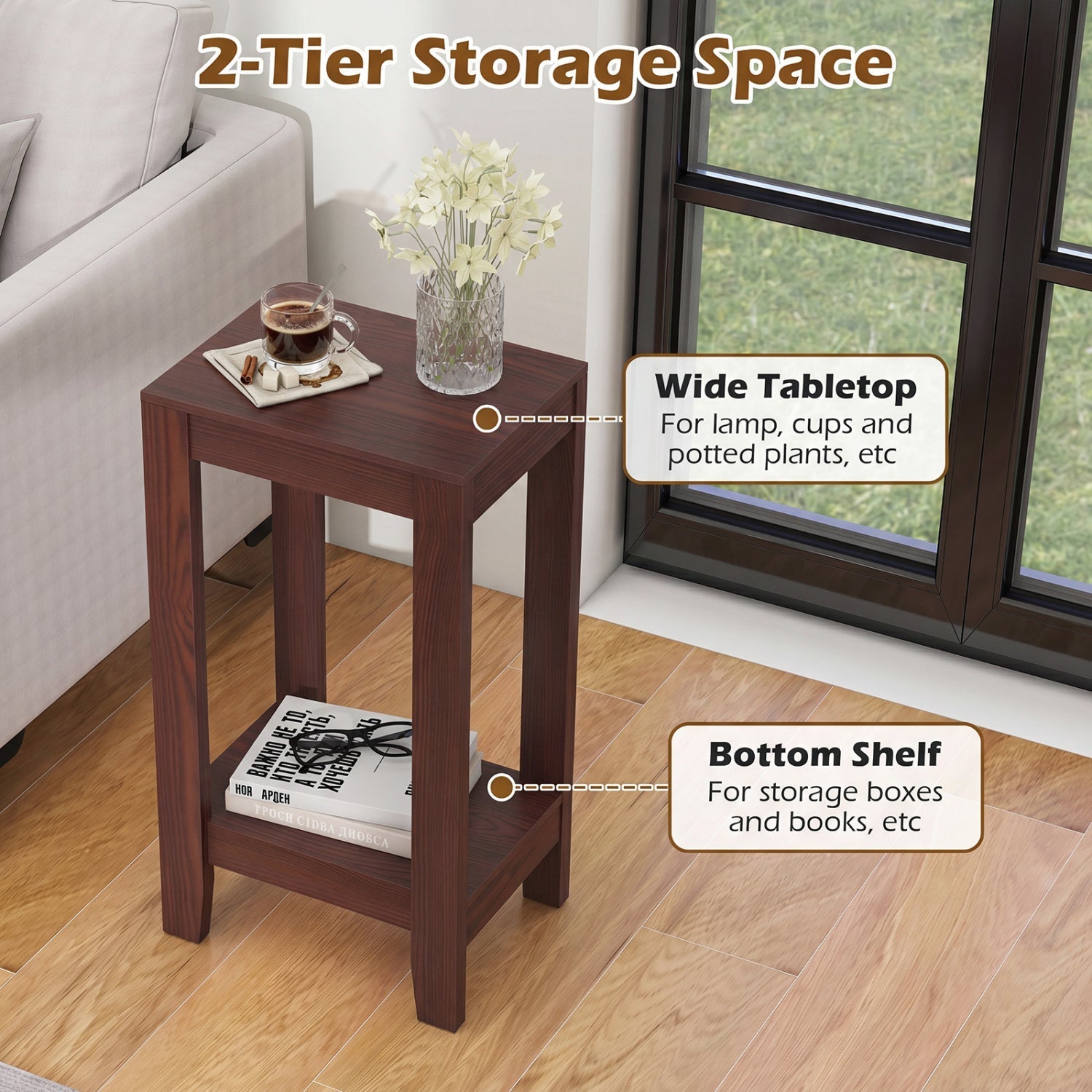 2-Tier End Tables with Storage Shelf, Set of 2