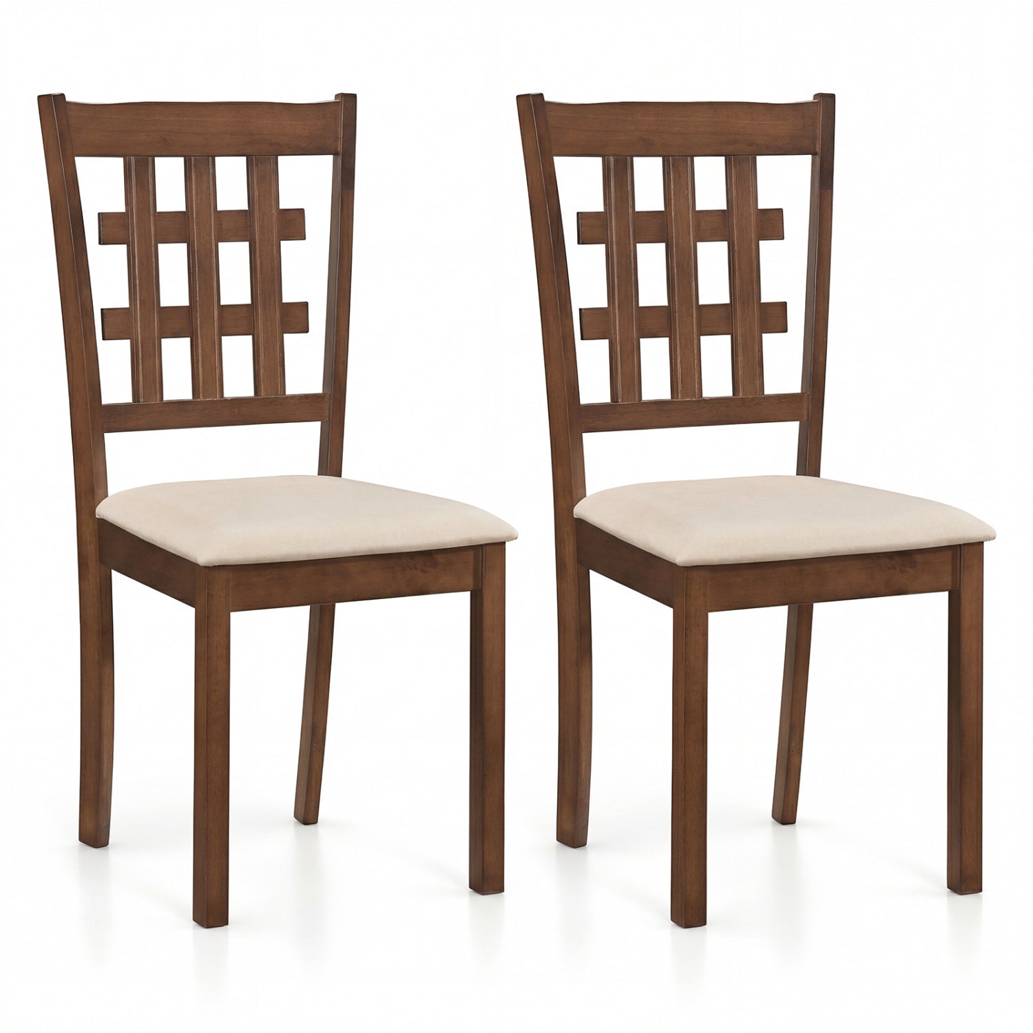 Set of 2 Wood Kitchen Chairs with Faux Leather Upholstered Seat