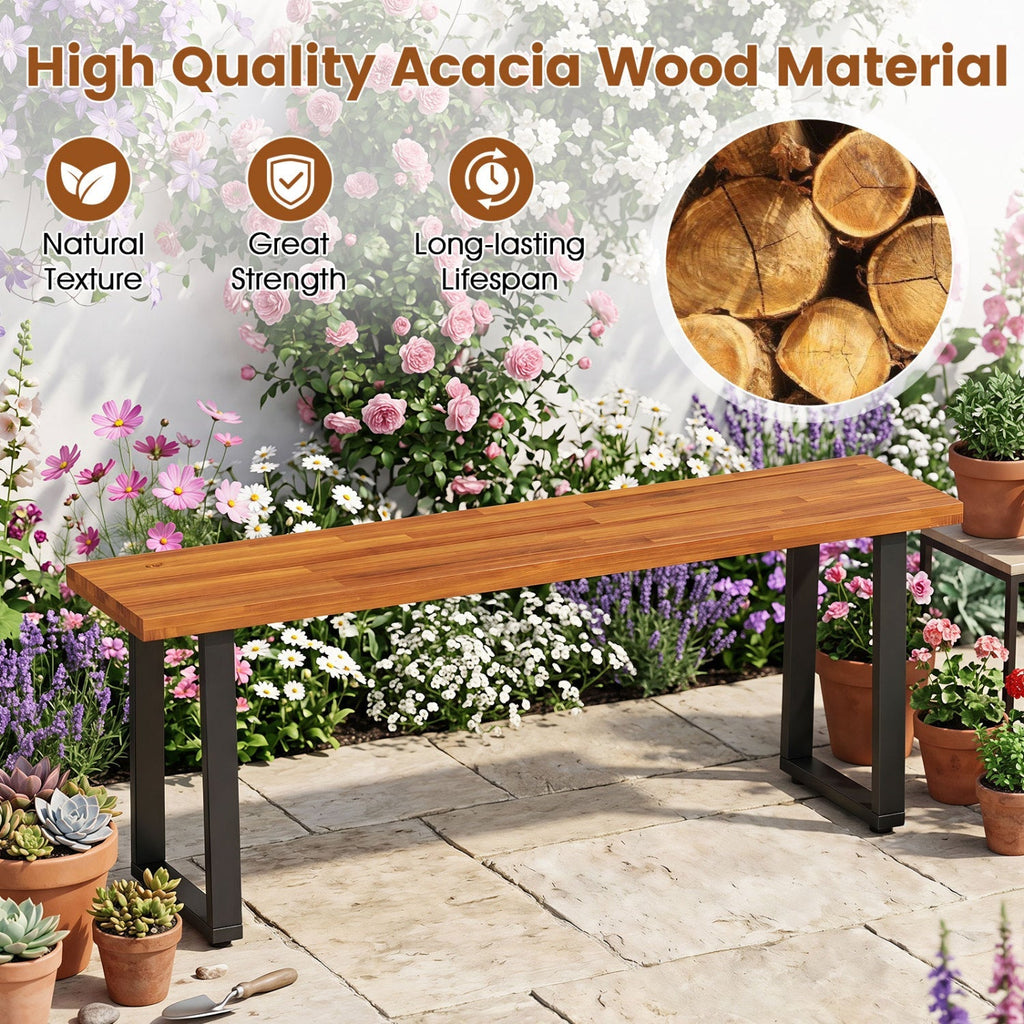 Acacia Wood Patio Bench Set of 2, 47.5" Outdoor Dining Bench