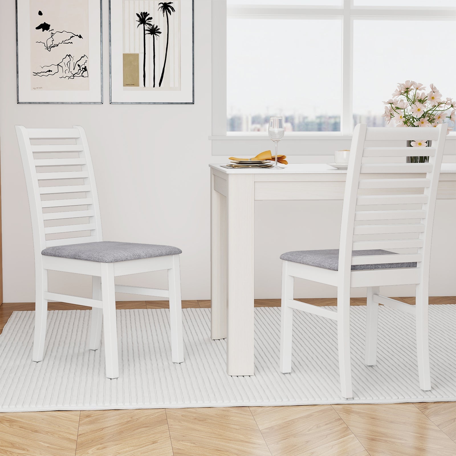 Set of 2 Wooden Dining Chair with Rubber Wood Legs for Living Room