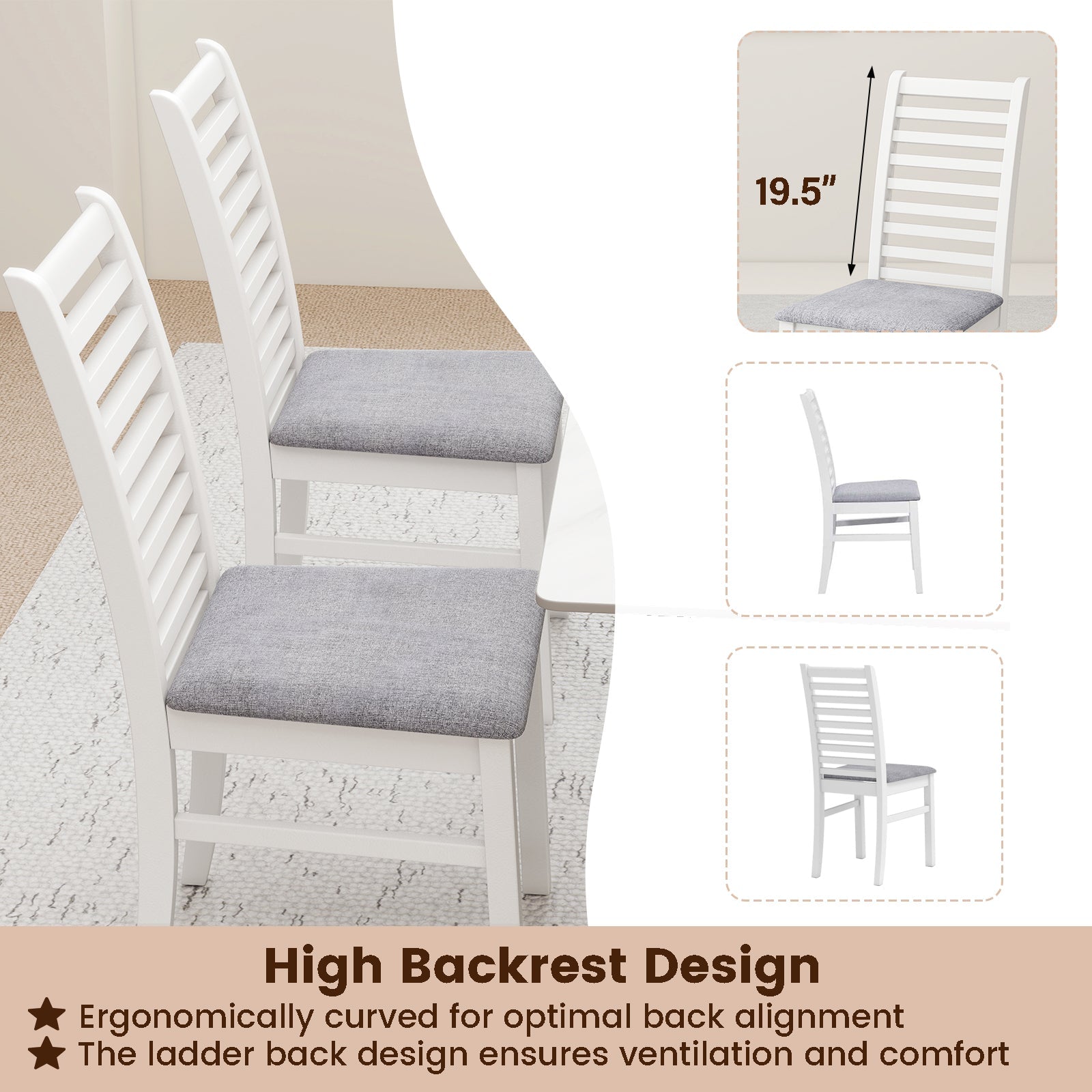 Set of 2 Wooden Dining Chair with Rubber Wood Legs for Living Room