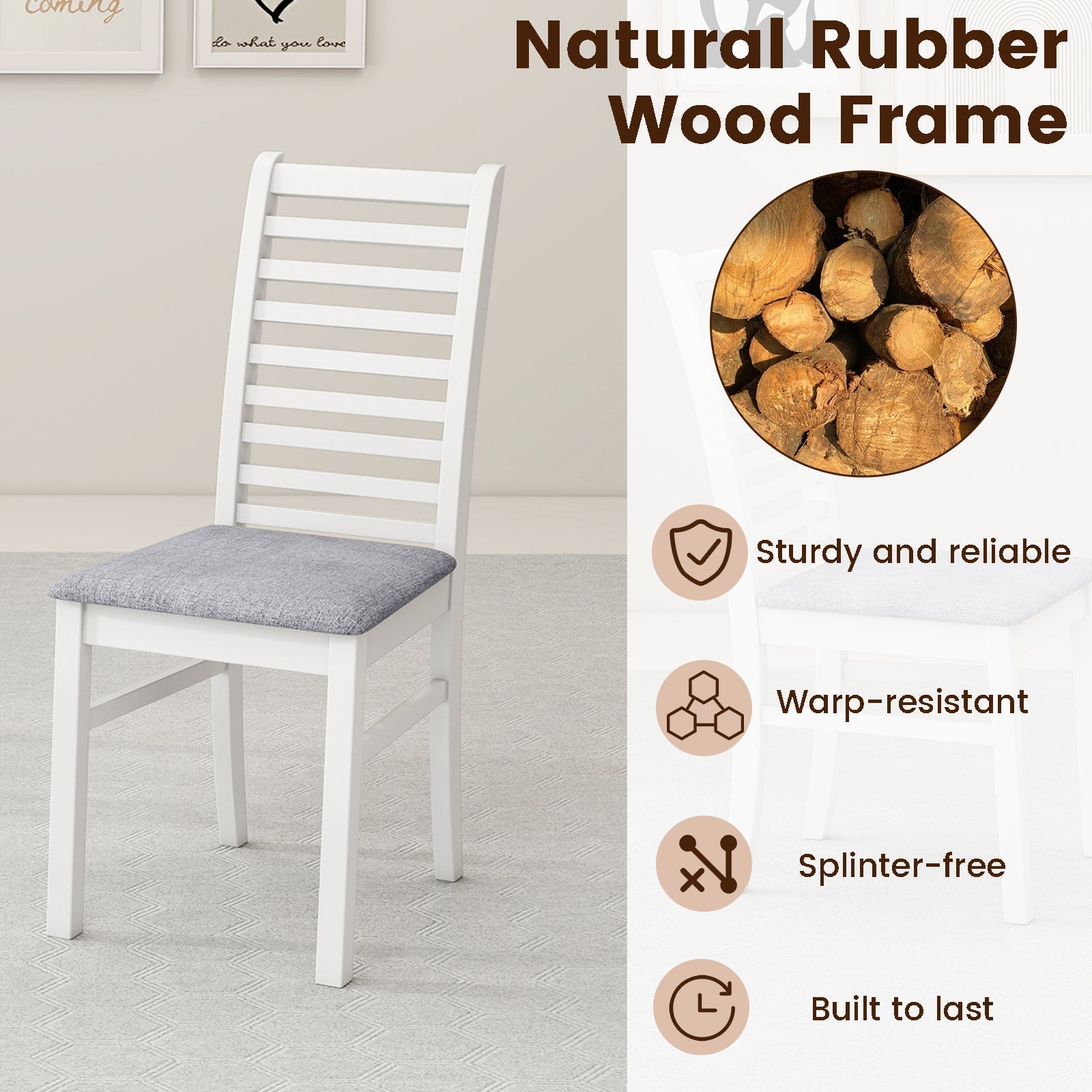 Set of 2 Wooden Dining Chair with Rubber Wood Legs for Living Room