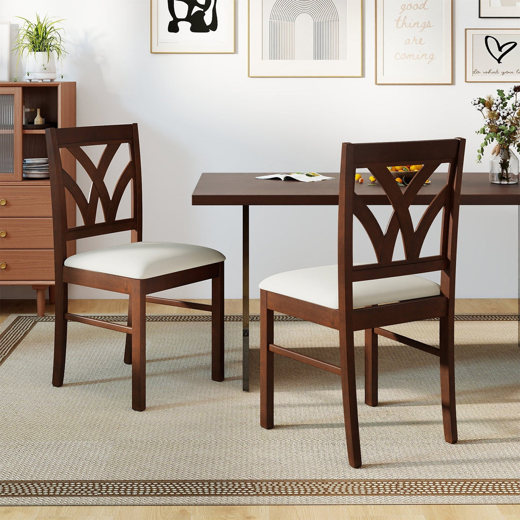 Set of 2 Wooden Dining Chairs Upholstered with Hollowed Backrest and Soft Padded Seat