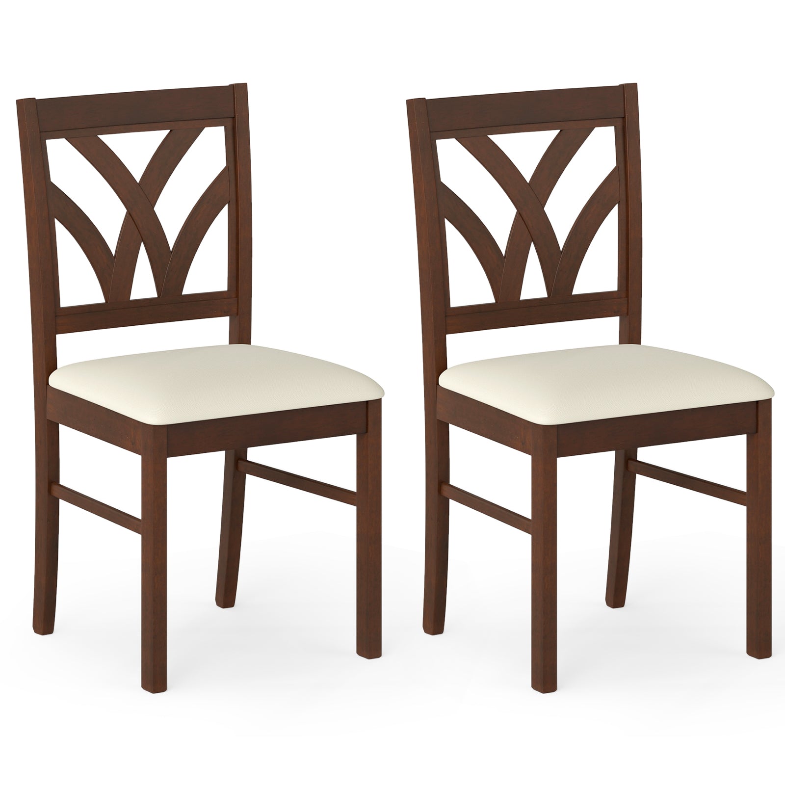 Set of 2 Wooden Dining Chairs Upholstered with Hollowed Backrest and Soft Padded Seat