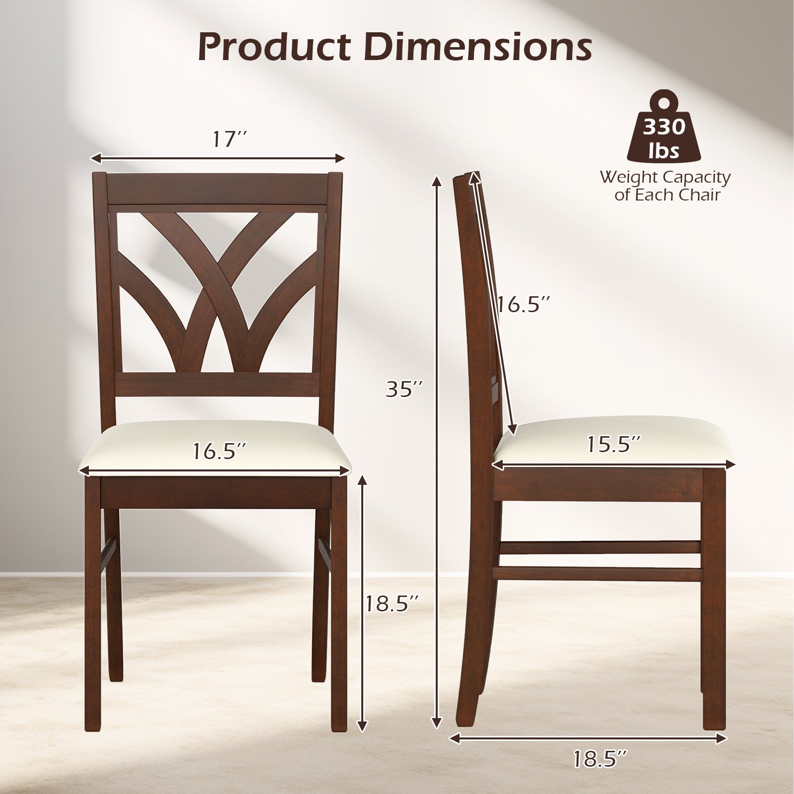 Set of 2 Wooden Dining Chairs Upholstered with Hollowed Backrest and Soft Padded Seat