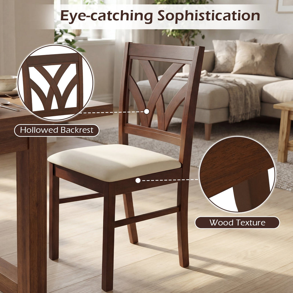 Set of 2 Wooden Dining Chairs Upholstered with Hollowed Backrest and Soft Padded Seat
