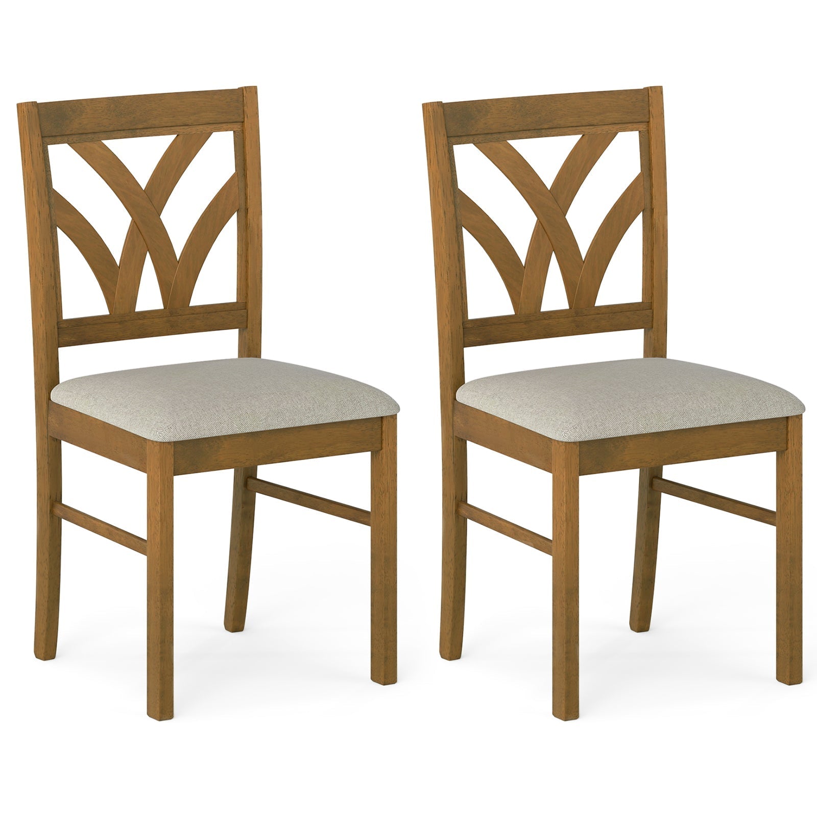 Set of 2 Wooden Dining Chairs Upholstered with Hollowed Backrest and Soft Padded Seat