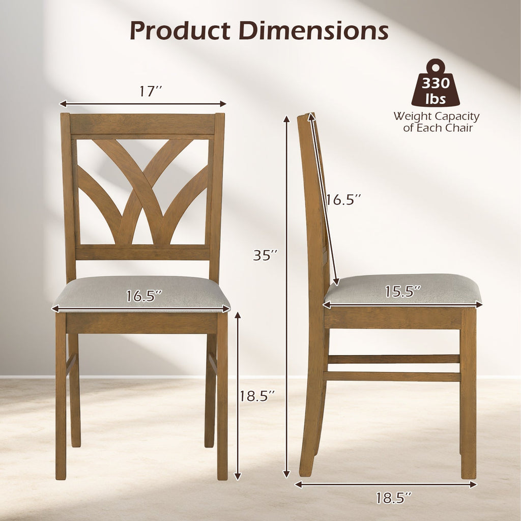 Set of 2 Wooden Dining Chairs Upholstered with Hollowed Backrest and Soft Padded Seat