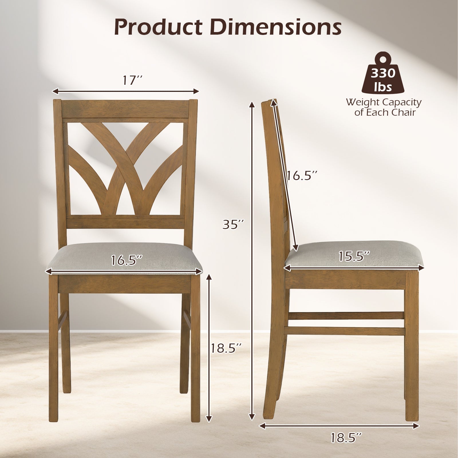 Set of 2 Wooden Dining Chairs Upholstered with Hollowed Backrest and Soft Padded Seat