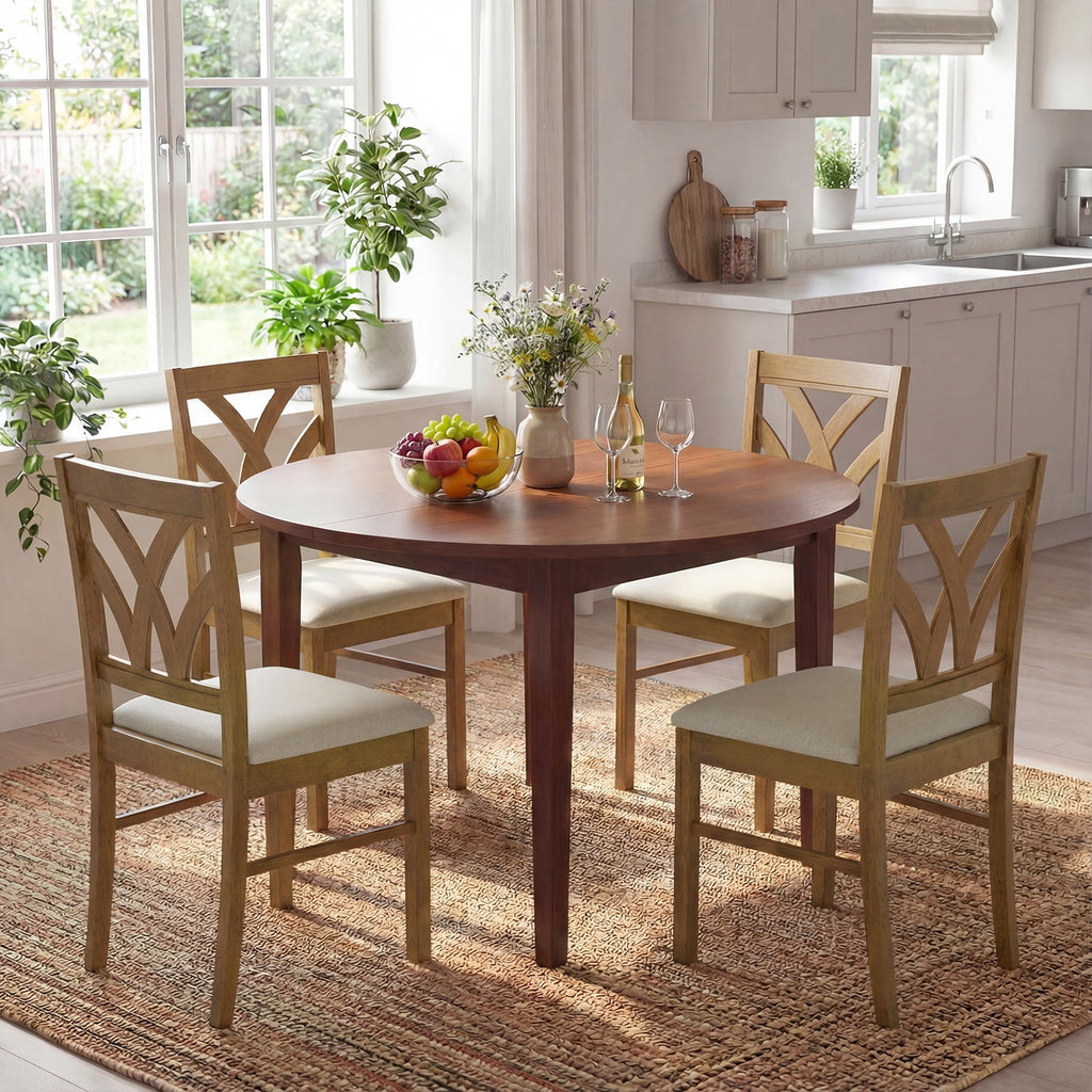 Set of 2 Wooden Dining Chairs Upholstered with Hollowed Backrest and Soft Padded Seat