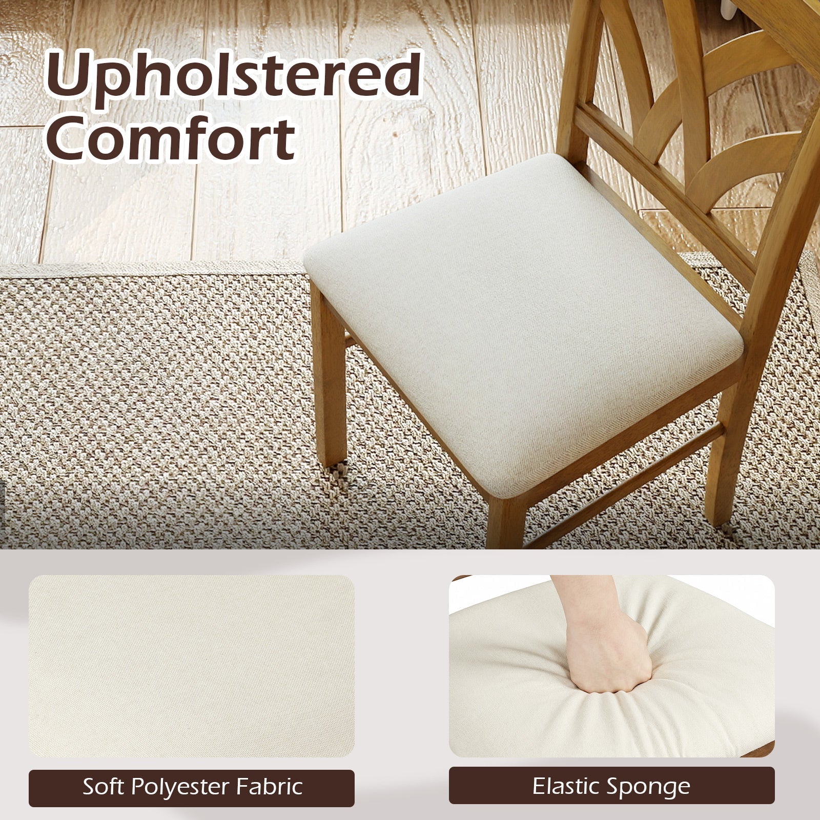 Set of 2 Wooden Dining Chairs Upholstered with Hollowed Backrest and Soft Padded Seat