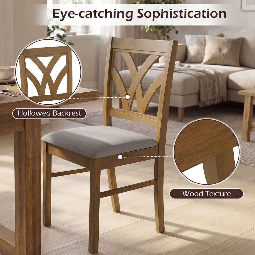 Set of 2 Wooden Dining Chairs Upholstered with Hollowed Backrest and Soft Padded Seat