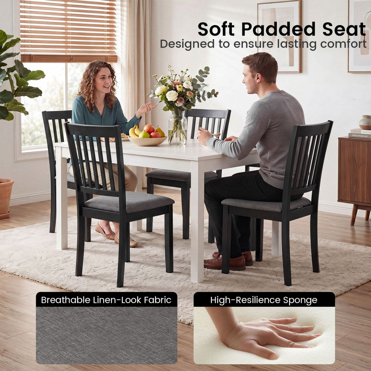 Upholstered Dining Chairs Set of 2 with Rubber Wood Frame