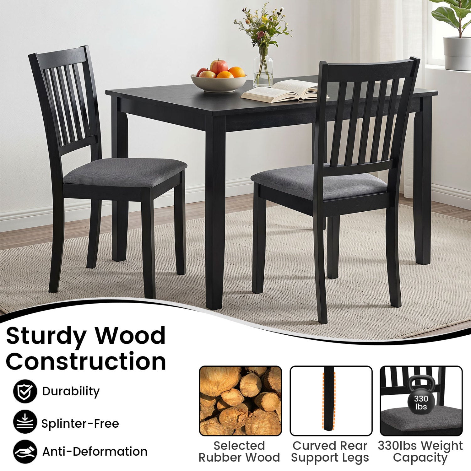Upholstered Dining Chairs Set of 2 with Rubber Wood Frame