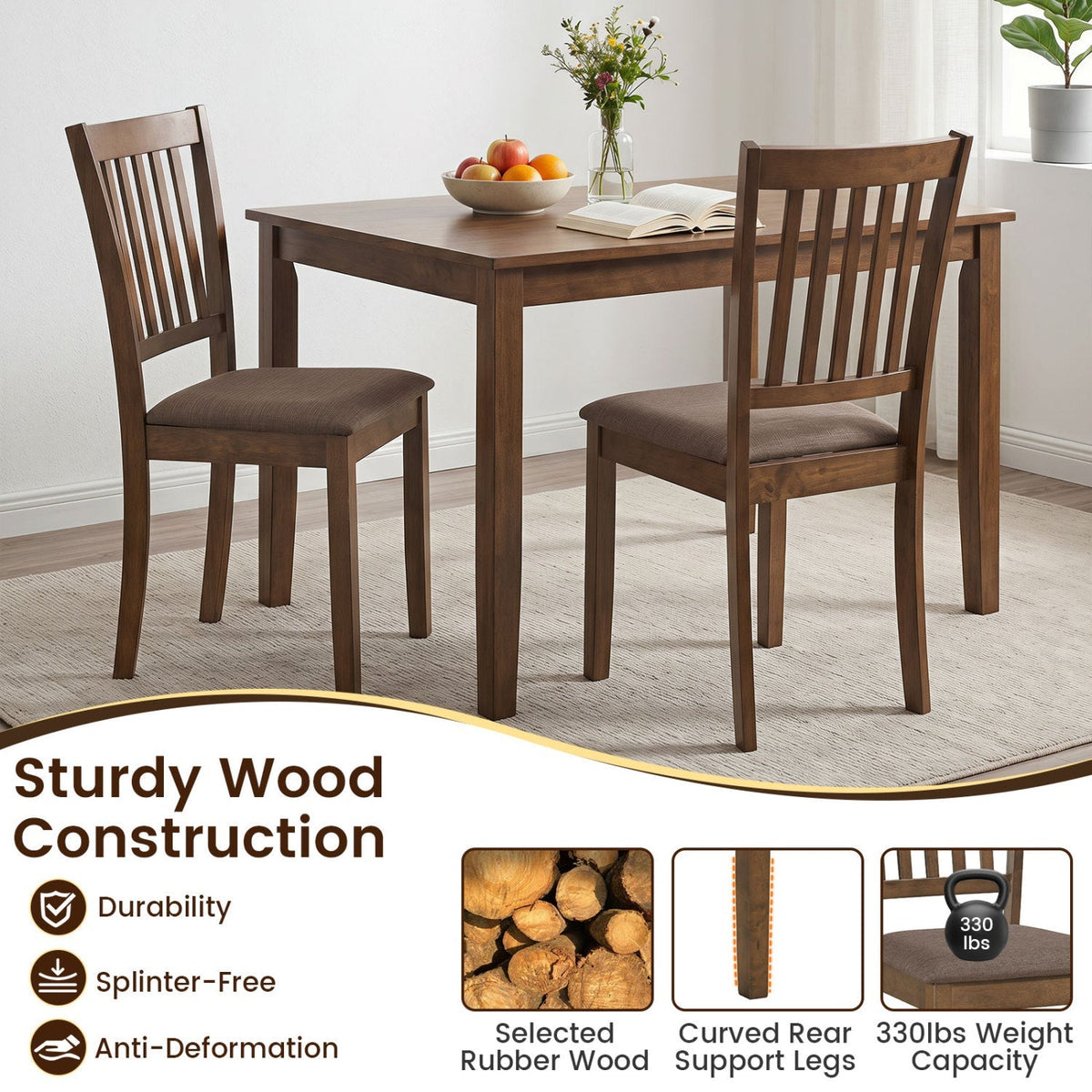 Upholstered Dining Chairs Set of 2 with Rubber Wood Frame