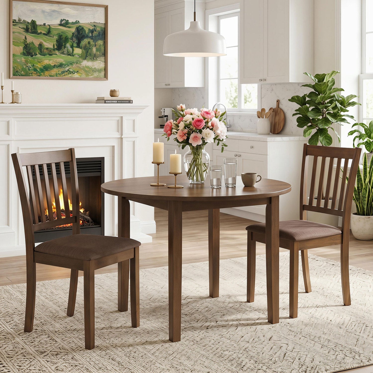 Upholstered Dining Chairs Set of 2 with Rubber Wood Frame