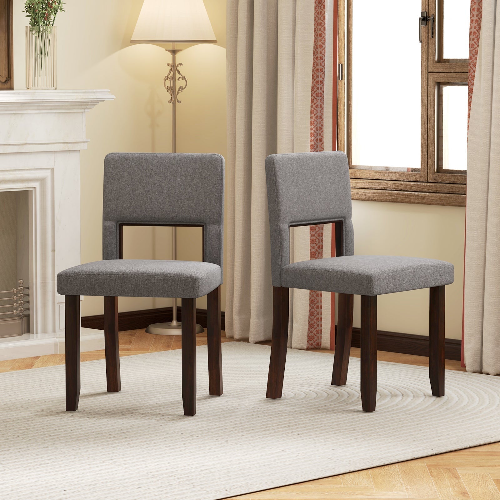 Set of 2 Wooden Dining Chair with Acacia Wood Frame Padded Seat and Back