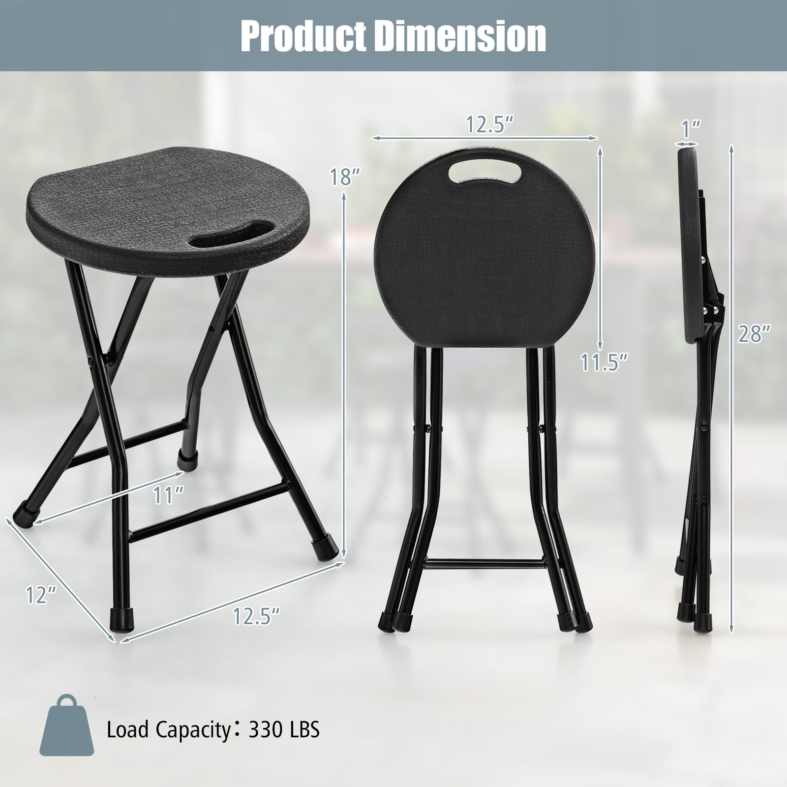 Set of 4 18 Inch Collapsible Round Stools with Handle