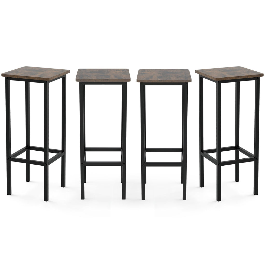 Set of 4 Bar Stool Set with Metal Legs and Footrest-Coffee