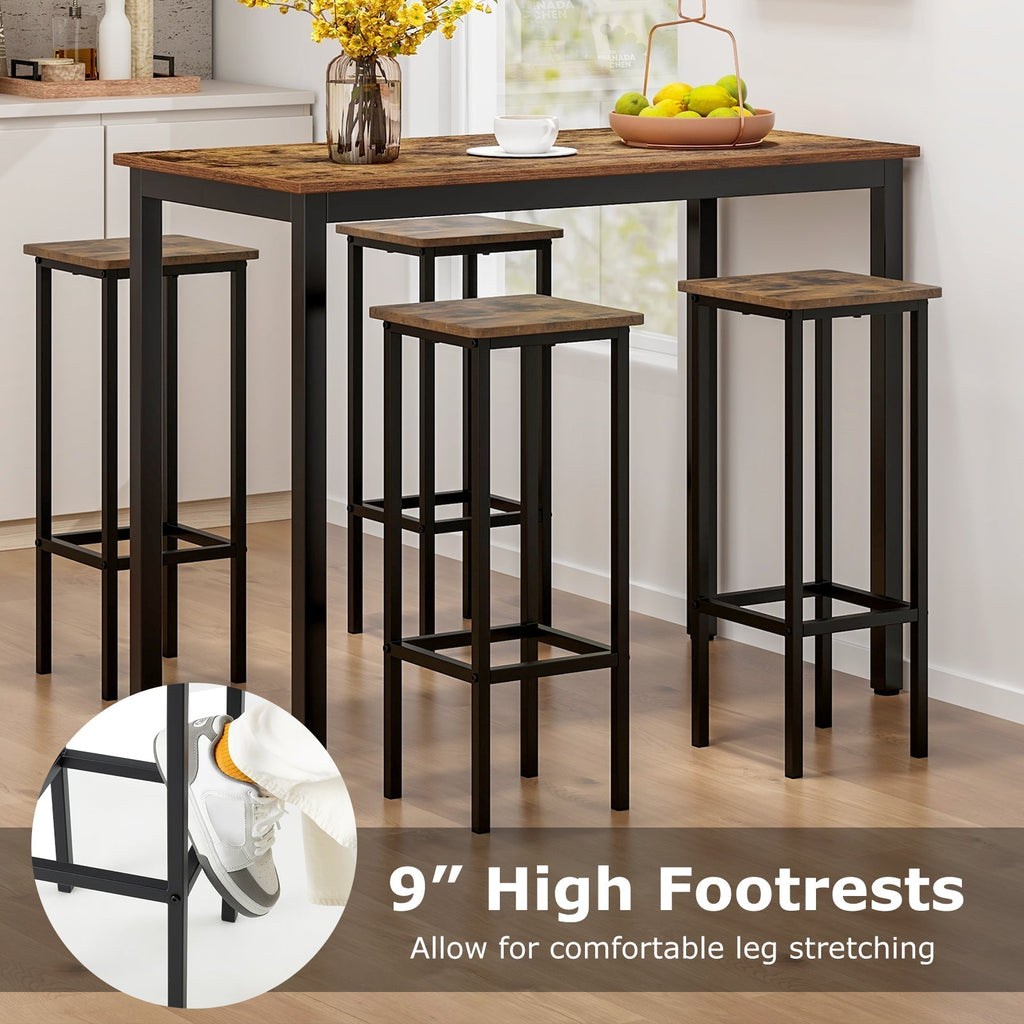 Set of 4 Bar Stool Set with Metal Legs and Footrest-Coffee
