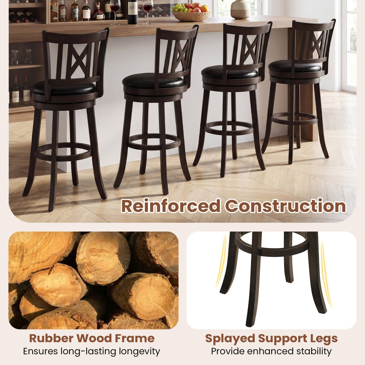 Swivel Bar Stools Set of 4 with Backrest and Footrest
