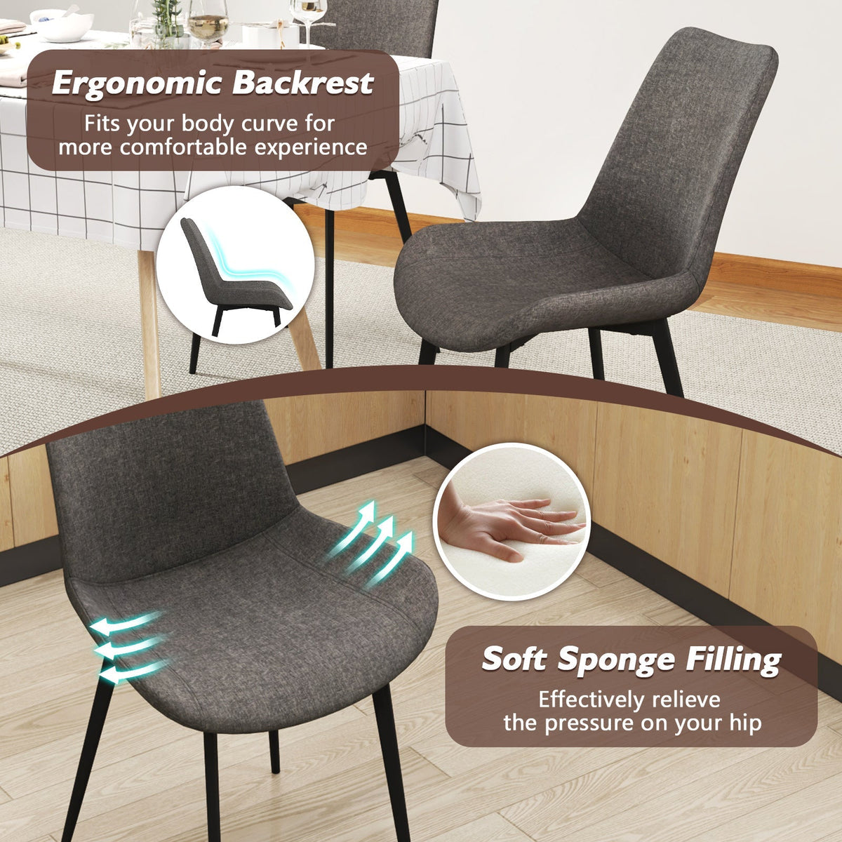 Set of 4 Dining Chair Upholstered with Metal Legs and Padded Backs