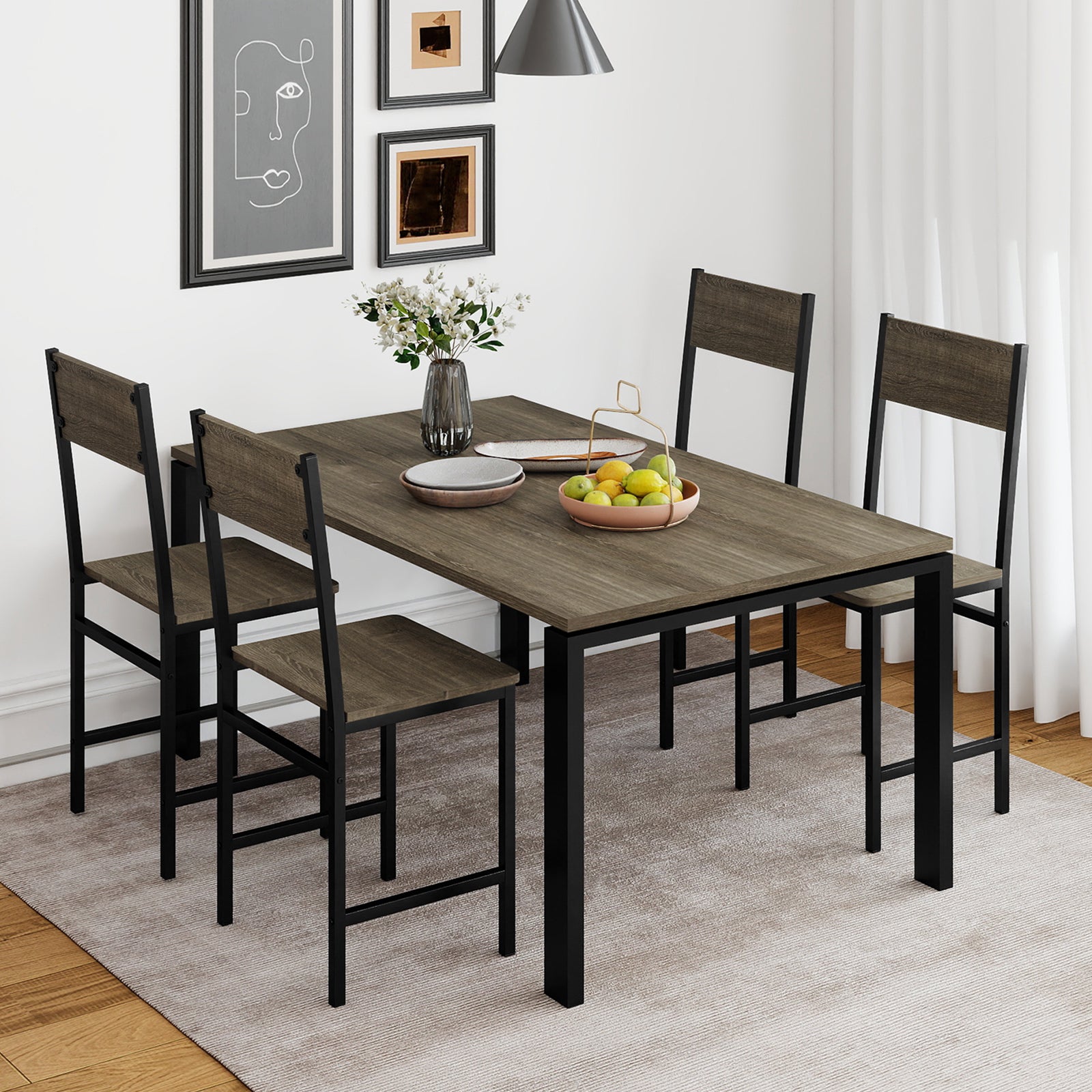 Set of 4 Dining Chairs with Metal Legs and Slanted Back