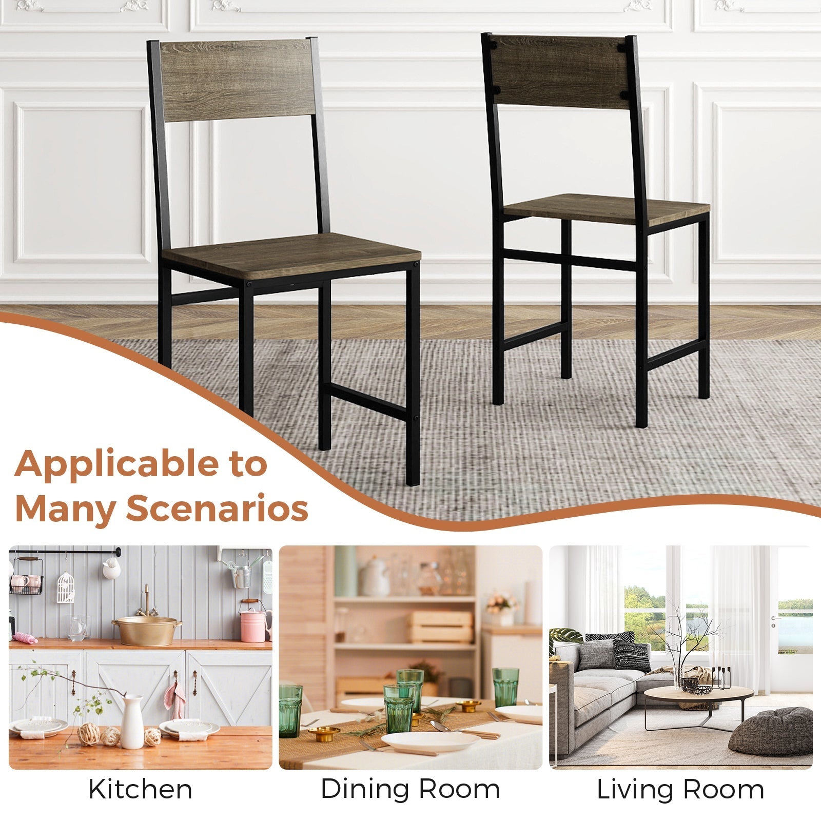 Set of 4 Dining Chairs with Metal Legs and Slanted Back