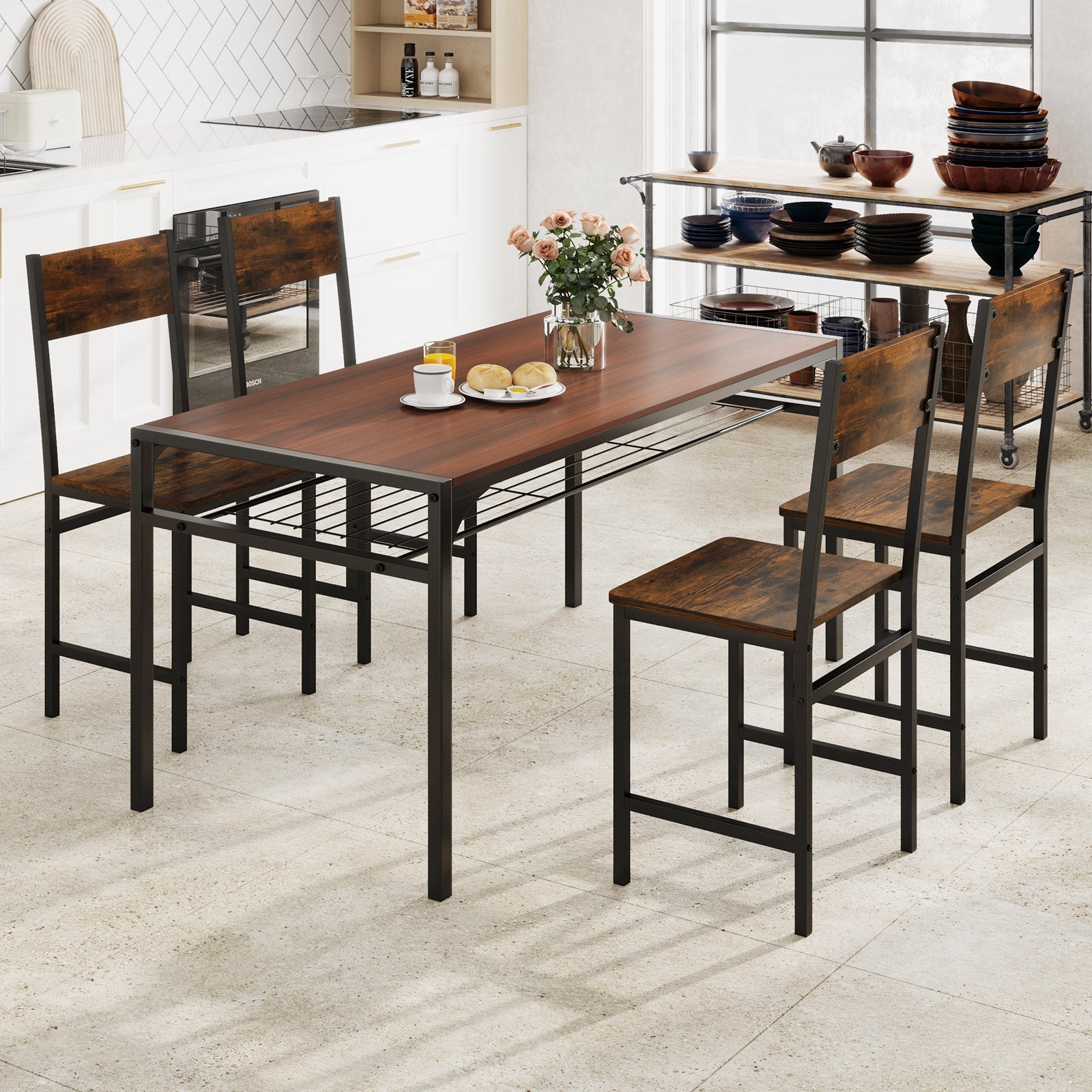 Set of 4 Dining Chairs with Metal Legs and Slanted Back