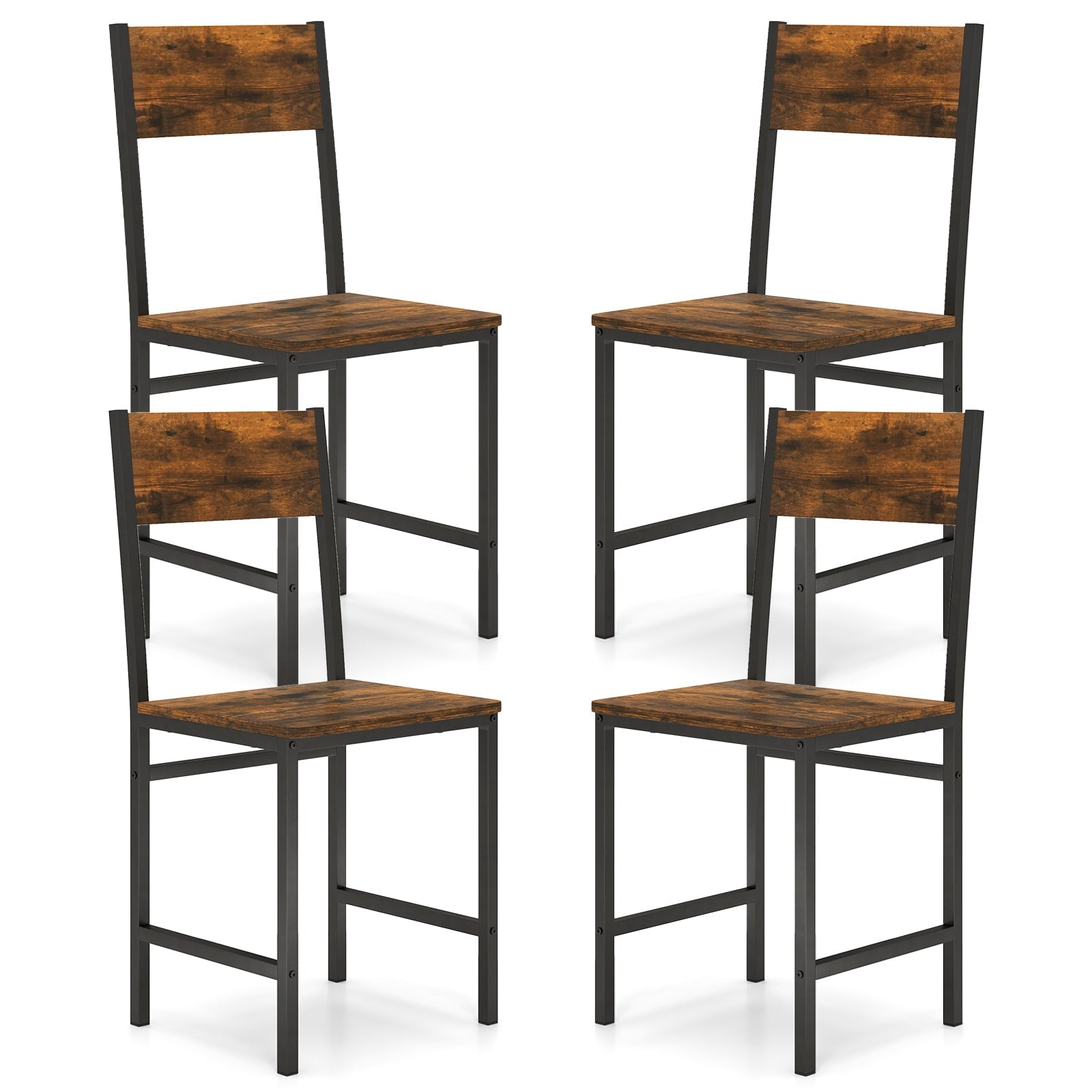 Set of 4 Dining Chairs with Metal Legs and Slanted Back