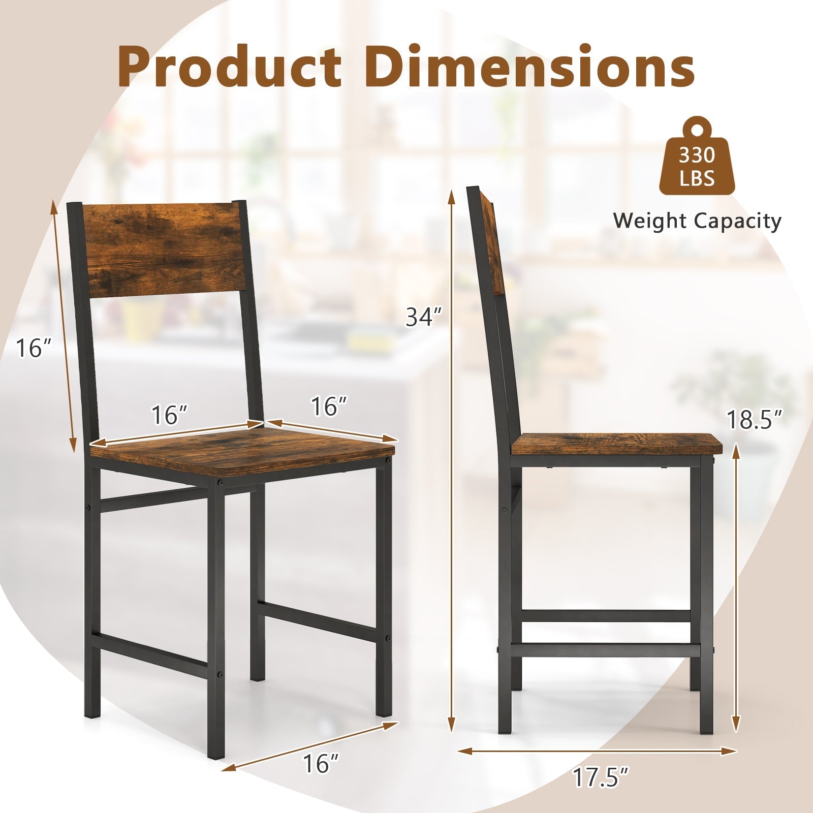 Set of 4 Dining Chairs with Metal Legs and Slanted Back