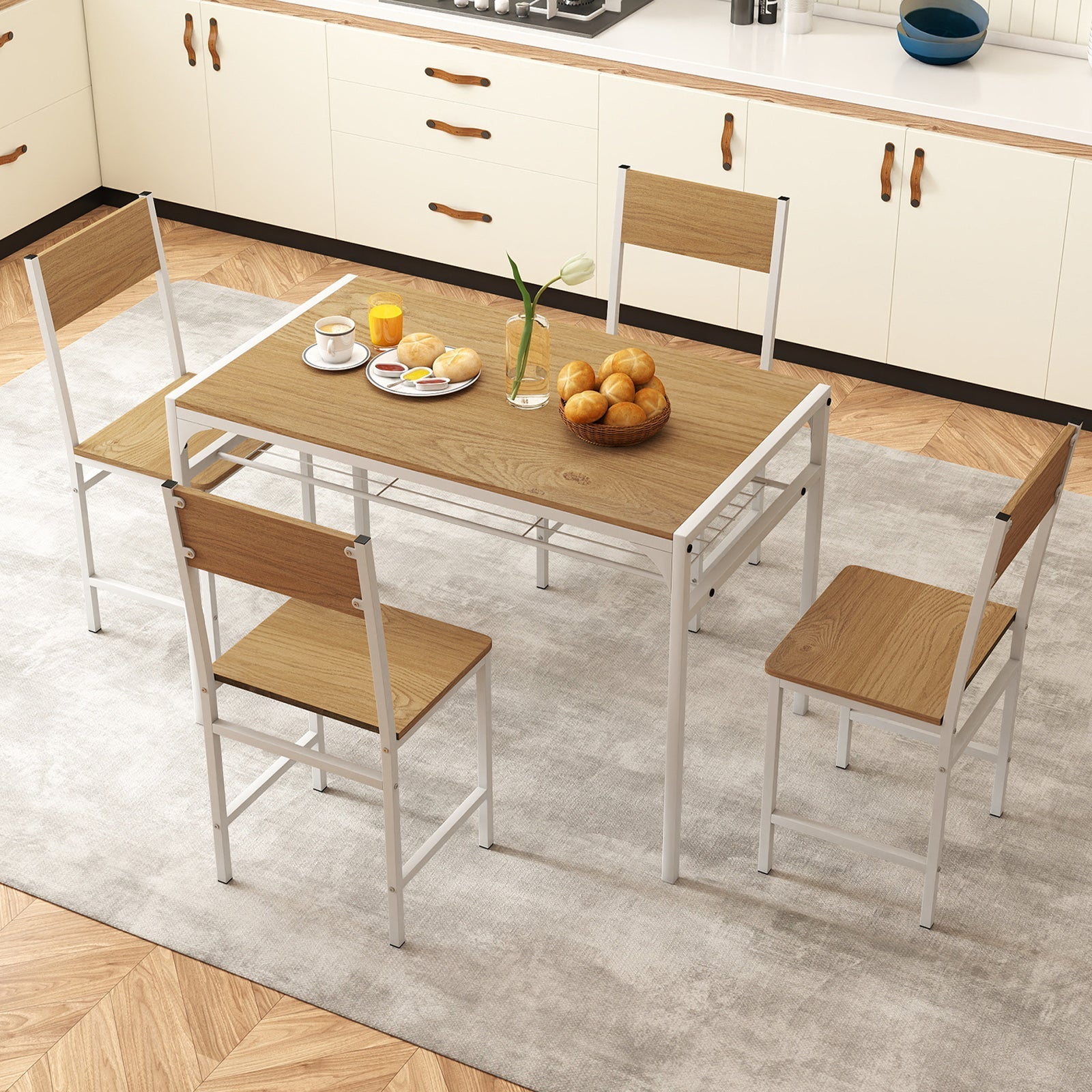 Set of 4 Dining Chairs with Metal Legs and Slanted Back