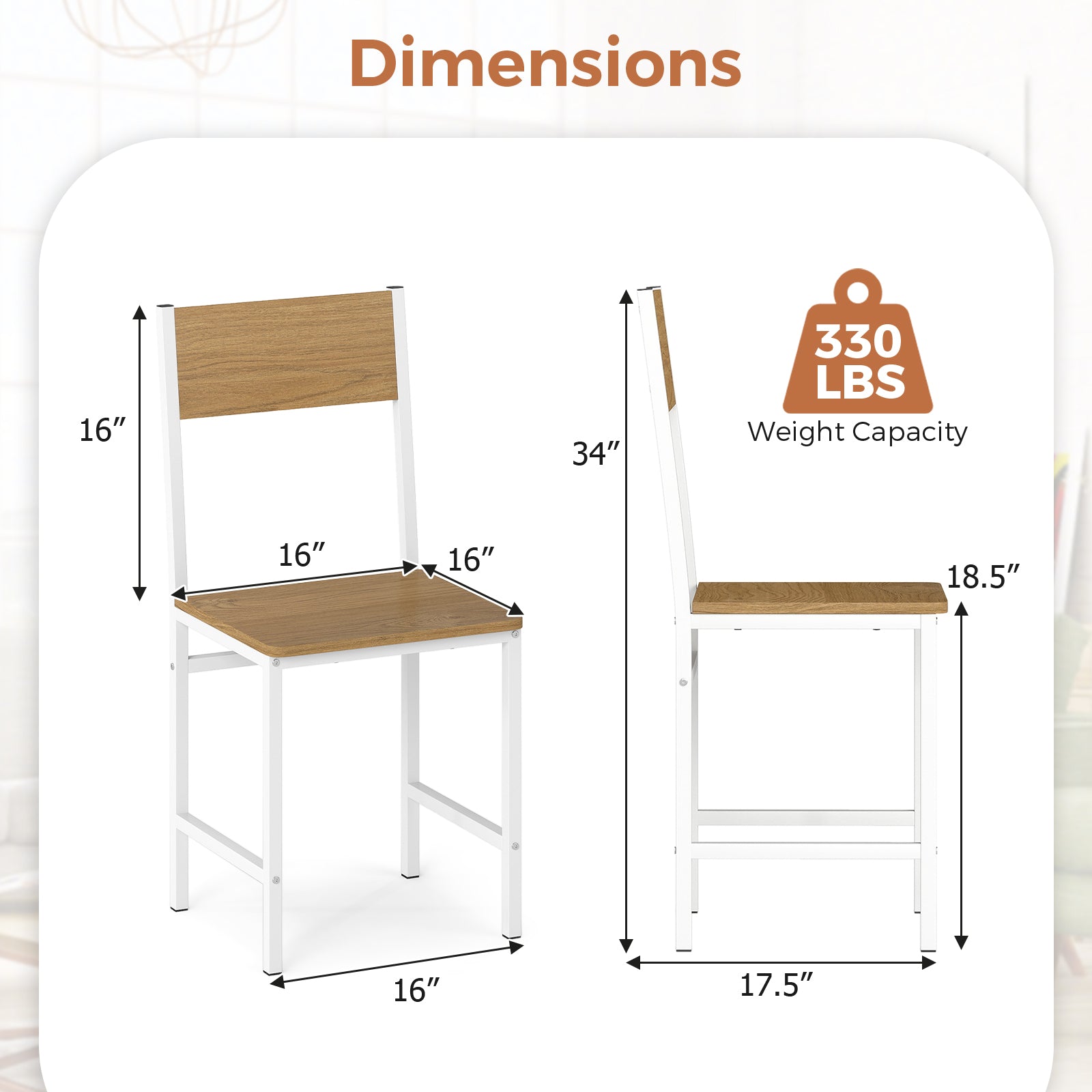 Set of 4 Dining Chairs with Metal Legs and Slanted Back