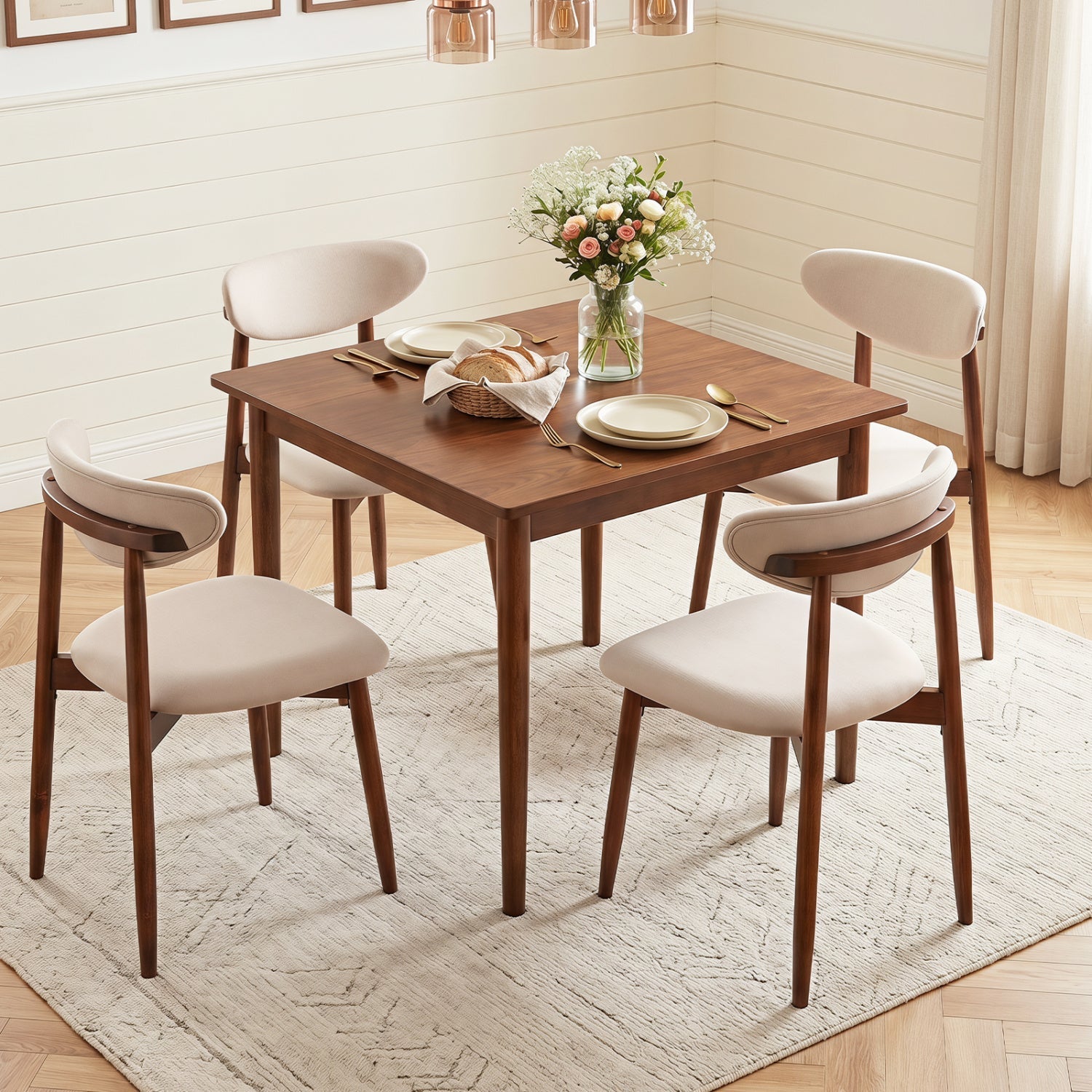 Upholstered Dining Chairs Set of 4 with Curved Backs