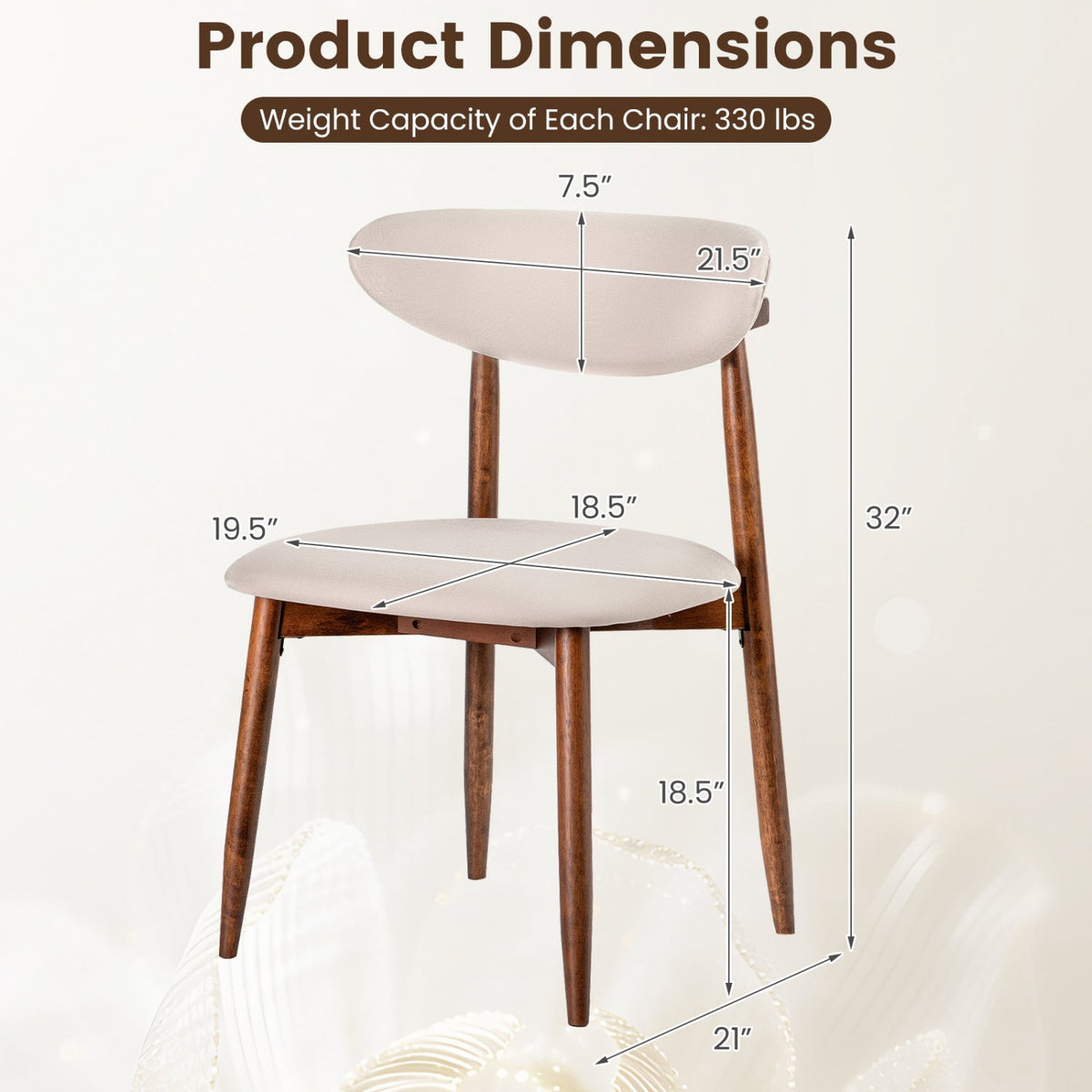 Upholstered Dining Chairs Set of 4 with Curved Backs